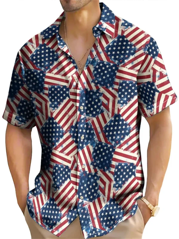 American Shirt Usa Flag Pattern Shirts For Men Independence Day Blouse Summer Casual Short Sleeved Tops Clothes Oversized Shirt - Image 2