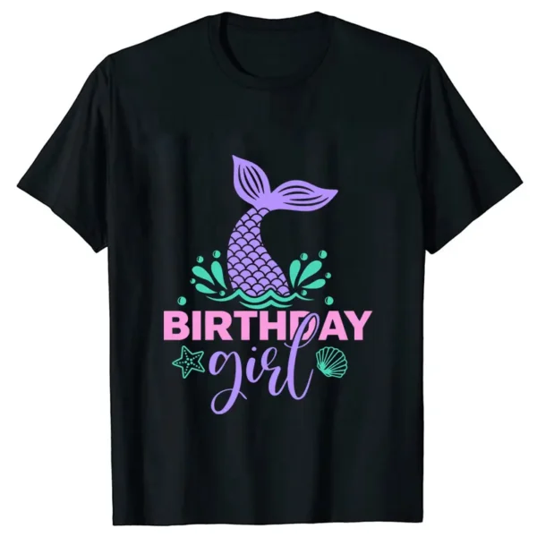 2024 Fashion Matching Family Outfits Girls Birthday Party T-shirt Mermaid Y2k Graphic Tops Unisex Streetwear Kids Black Clothing - Image 2