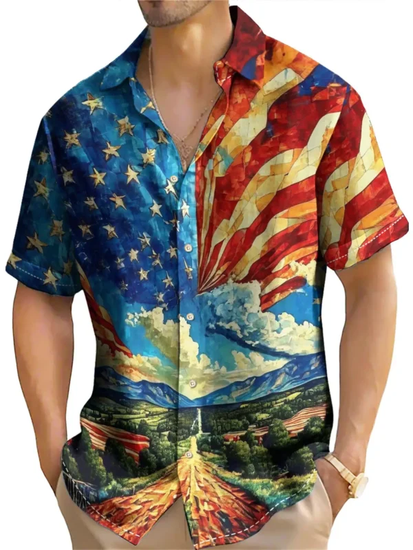 American Shirt Usa Flag Pattern Shirts For Men Independence Day Blouse Summer Casual Short Sleeved Tops Clothes Oversized Shirt - Image 3