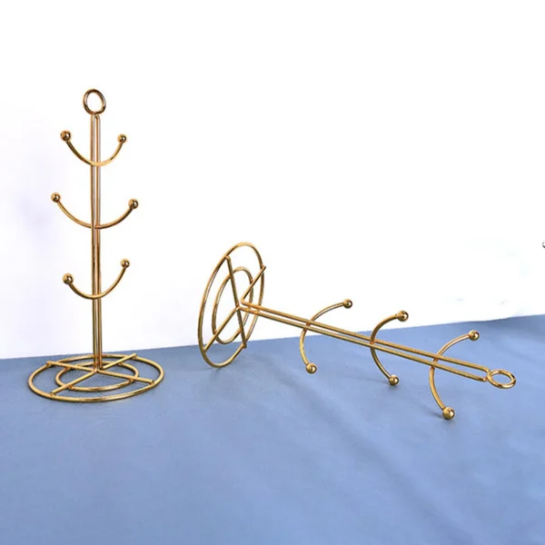 Gold metal mug tree holder stand.