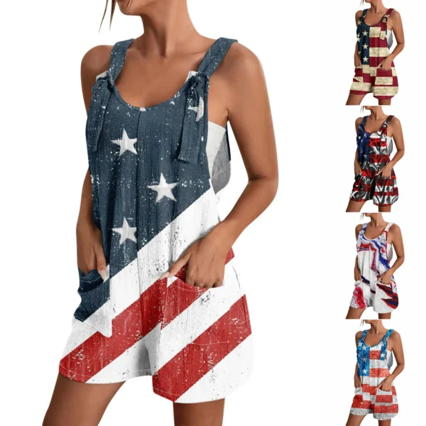 Summer Women'S Rompers American Flag Print Overalls Ladies Independence Day Casual Jumpsuits O Neck Tank Rompers Streetwear - Image 2