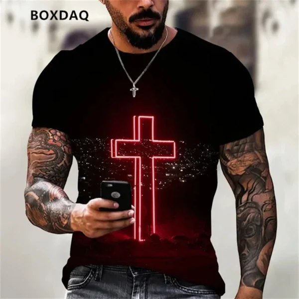 Summer Men's T-Shirts God Religion Christ Jesus Cross 3D Print Hip Hop Male Tee Loose Short Sleeve Streetwear Oversized Tops - Image 6