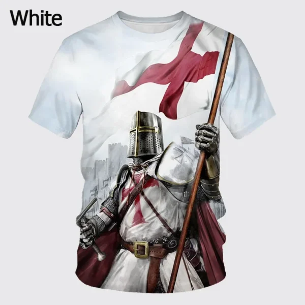 Knights Templar Graphic T Shirt For Men 3D God Wills It Print Tee Shirts Cruciata Teutonic Order T-shirt Cool Cross Short Sleeve