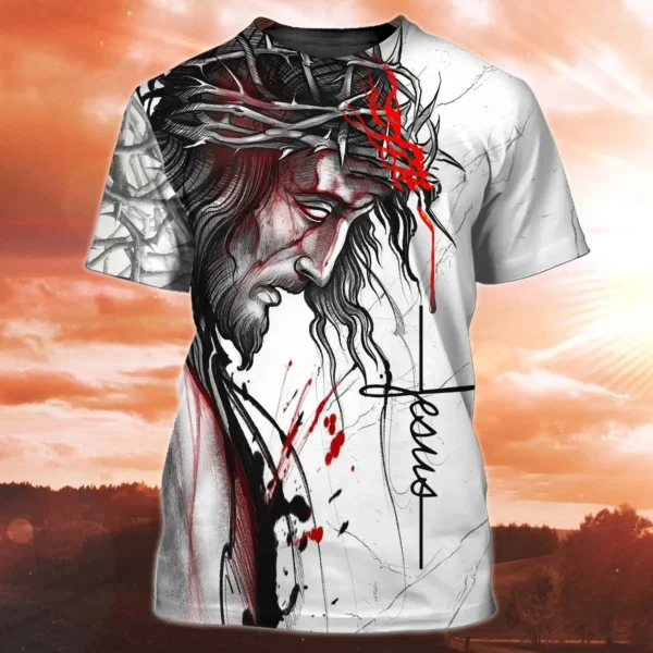 Jesus Graphic Men's T-shirt Top 3D Print Shirt For Men O Neck Oversized Sweatshirt Summer Casual Short Sleeve Tees Cheap Clothes - Image 6