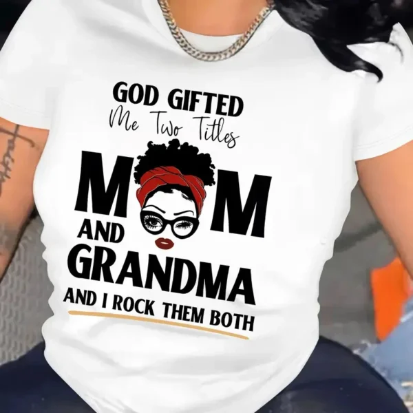 Mom & Grandma Letter Graphic Print T-Shirt For Gifts, Crew Neck Short Sleeve T-Shirt, Casual Every Day Tops, Women's Clothing - Image 2