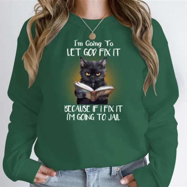 I'm Going To Let God Fix It Anime Hoodie Women Men Clothing Long Sleeve Streetwear black cat Graphic Sweatshirts oversized tops - Image 2