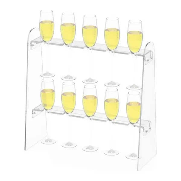 Acrylic champagne stand with 10 glasses.