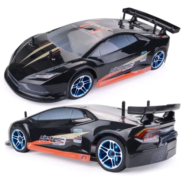 Black and orange remote control car.