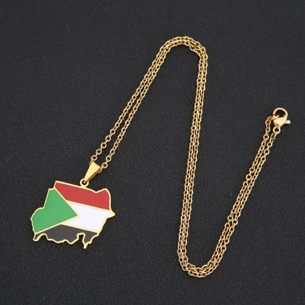 Gold chain with Sudan flag pendant.