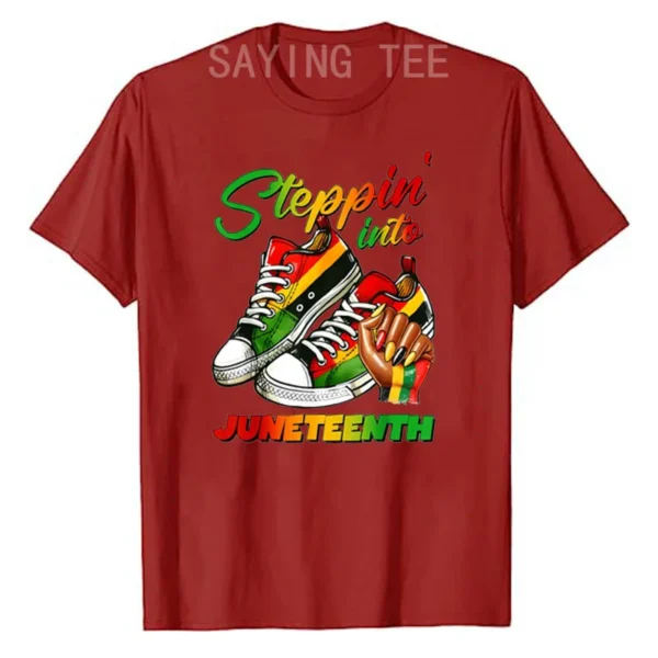 Stepping Into Juneteenth Afro Woman Black Girls Sneakers Men T-Shirt Black Pride June 19th 1865 Clothes Humor Funny Graphic Tees - Image 3