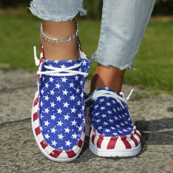 Low Top Sneakers For Women Women Fashion Trainers Shoe Non-Slip Sneakers Casual Independence Day Flag Print Low Top - Image 4