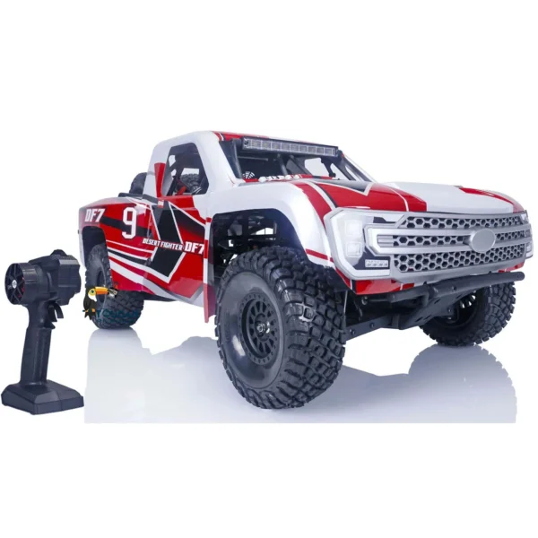 Red and white remote control truck.