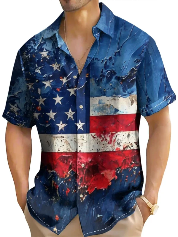 American Shirt Usa Flag Pattern Shirts For Men Independence Day Blouse Summer Casual Short Sleeved Tops Clothes Oversized Shirt - Image 4