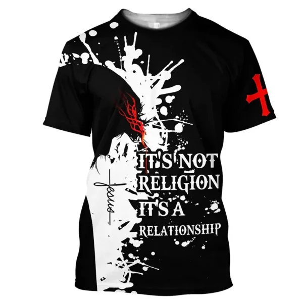 Summer Men's T-Shirt God Religion Christ Jesus Cross 3D Printing Hip Hop Loose Short Sleeve Streetwear Oversized Vintage T Shirt - Image 2