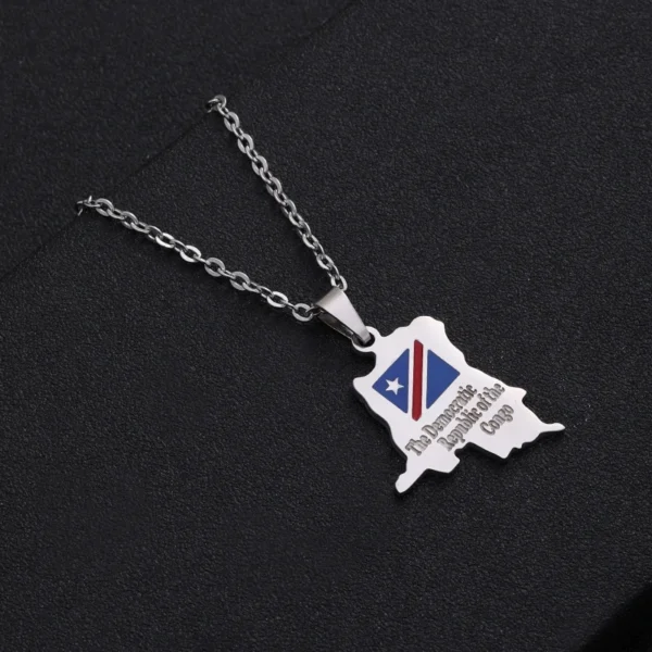 Silver necklace with Democratic Republic of Congo pendant.