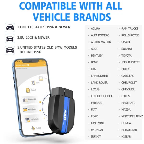 OBD2 scanner compatible with many car brands.