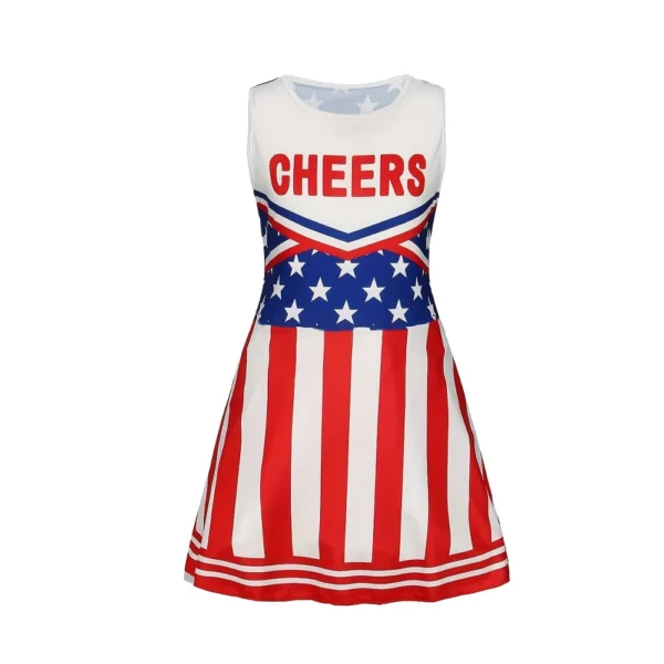 Summer New Girls 3d Printed Sleeveless Dress Cheerleader Party Uniform 3-14 Years Old Children's Flag Flag Princess Dress 2024 - Image 2