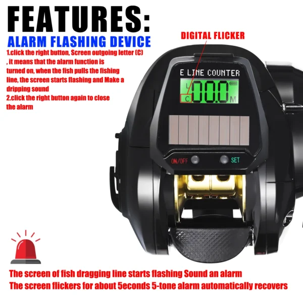 New Electronic Baitcasting Fishing Reel Led Screen USB And Solar Charging 7.2:1 Sea Saltwater Waterproof Cast Drum Wheel Casting - Image 5