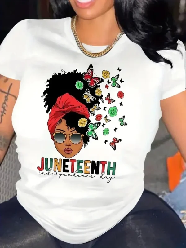 Women's Round Neck Casual T Shirt Juneteenth Pattern Printed Short Sleeve Tops Fashion Harajuku y2k Freedom Festival Women's - Image 4