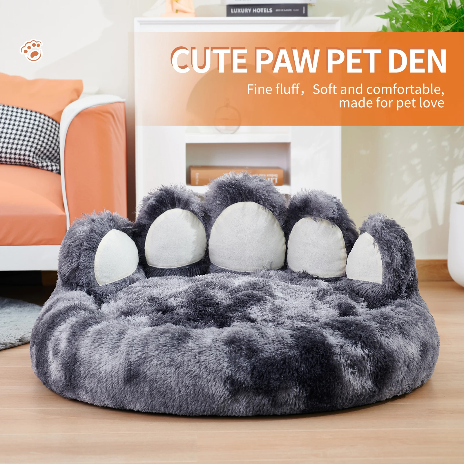 Grey paw-shaped pet bed