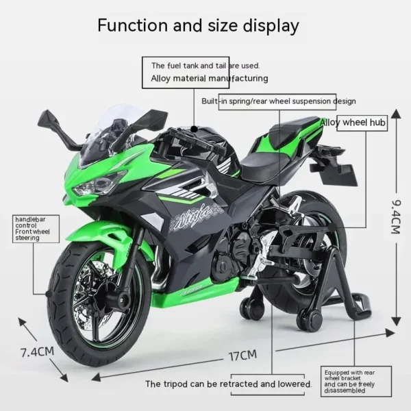 1:12 Kawasaki Motorcycle Die-cast Model - Sound & Light Effects - Authentic Details - Fun for Kids & Motorcycle Lovers - Image 3