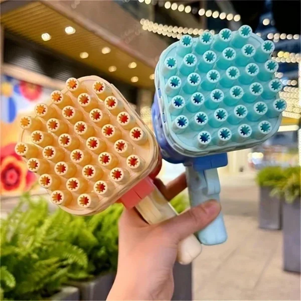 Two colorful bubble blowers with many holes.