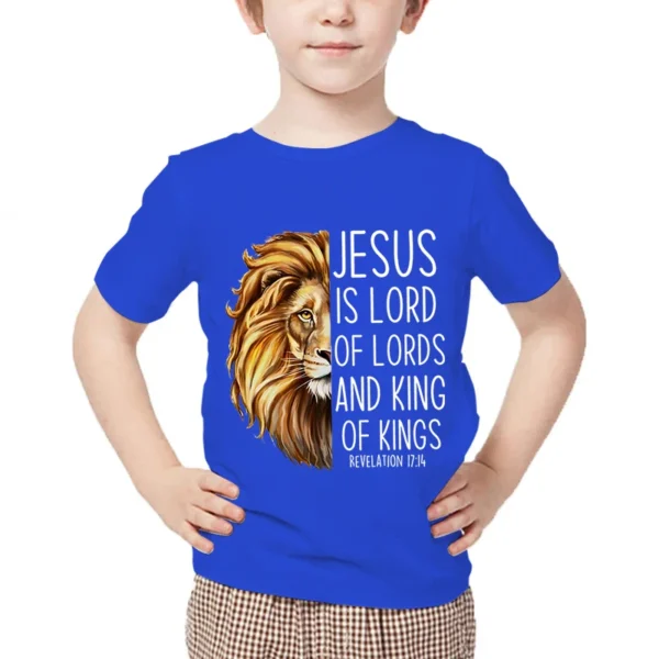 Kids Animal Tshirts Jesus Is Lord of Lords and King of Kings Printed 2024 New Fashion Tee Shirt Girls Boys Cartoon Lion Tshirt - Image 3