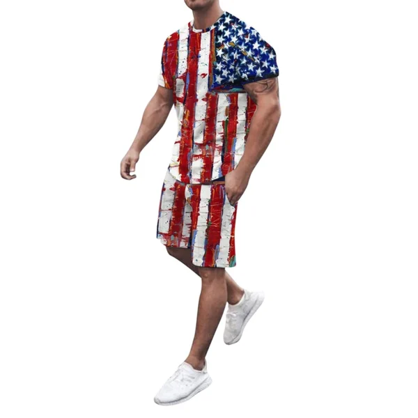 Men's T-shirt Sets USA American Flag 3D Print Tracksuit T Shirts Shorts 2 Pieces Streetwear Male's Oversized Suits Sportswear - Image 3