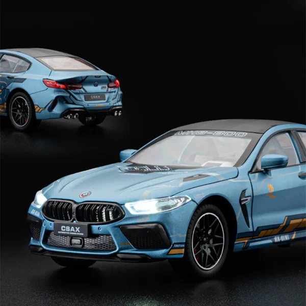 Blue BMW M8 Gran Coupe model car.