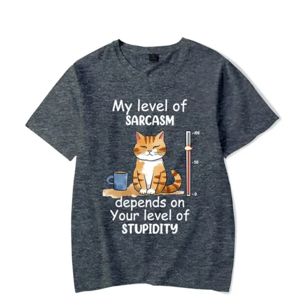 My Level of Sarcasm Depends on Your Level of Stupidity Graphic Tshirt Funny Cat Tshirt Fashion Harajuku T-shirt Men Brand Tshirt - Image 4