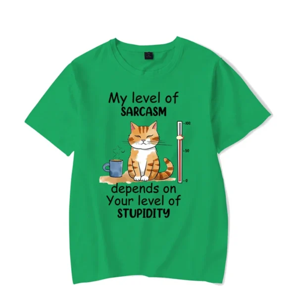 My Level of Sarcasm Depends on Your Level of Stupidity Graphic Tshirt Funny Cat Tshirt Fashion Harajuku T-shirt Men Brand Tshirt - Image 5