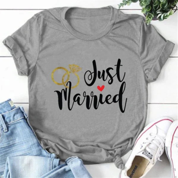 Just Married Honeymoon T-shirt Newlywed Wedding Shirt Wife and Hubs Clothing Just Married Couples T-shirts Tops Tee Short Sleeve - Image 6