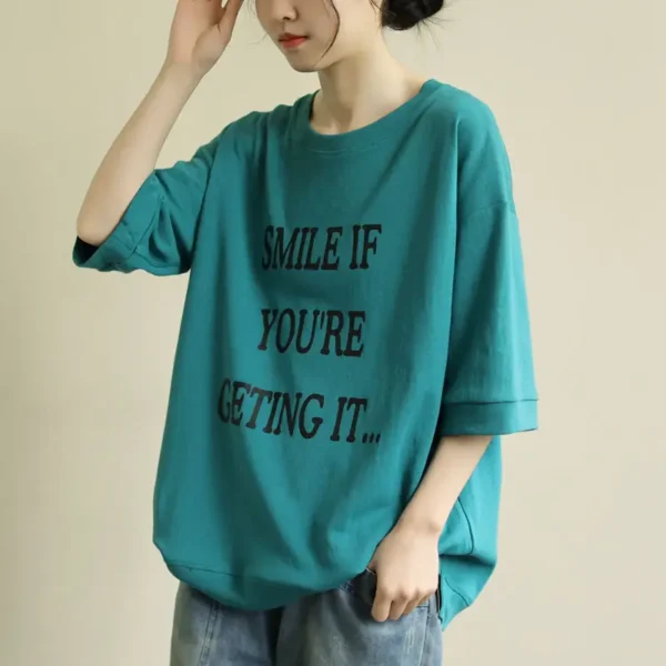 Vintage Youth All-match T Shirts Summer New Short Sleeve Letter Printing Solid Plus Size Tops Tees Casual Fashion Women Clothing