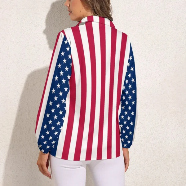 American Flag Print Blouse Women Red Stripes Street Wear Loose Blouses Long-Sleeve Vintage Shirt Graphic Top Big Size - Image 2