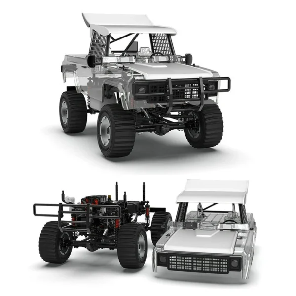 Assembled and disassembled RC truck model.