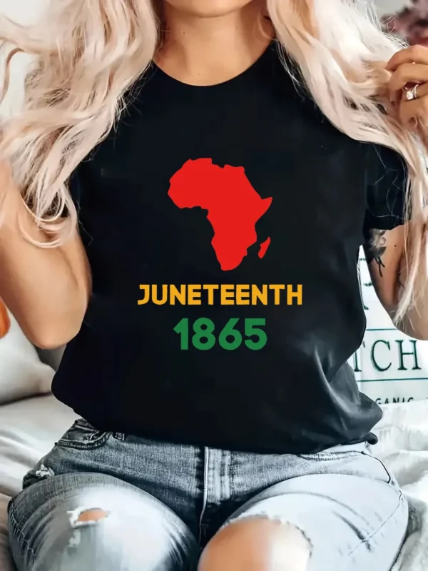 1865 JUNETEENTH Africa Map Original Design Printed Women's T-shirt Summer Short sleeved Fashion Top