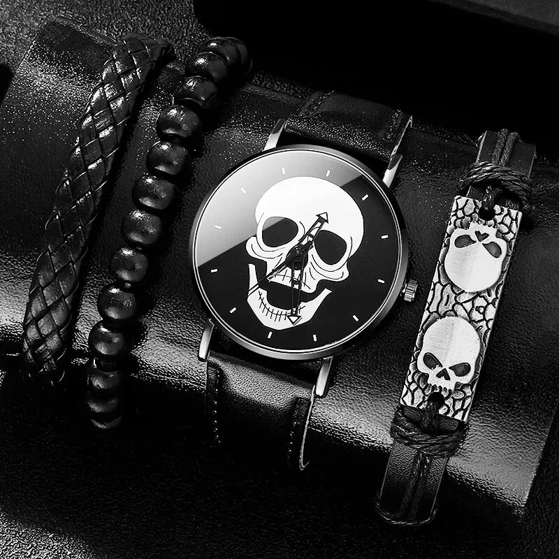 Black skull watch with bracelet set.