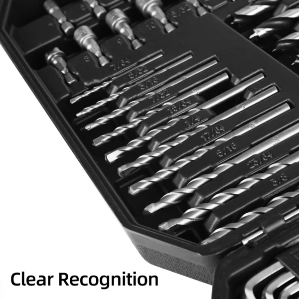 Drill bit set in a black case.