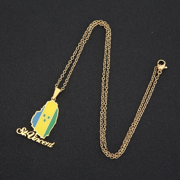 Gold St. Vincent necklace with map pendant.