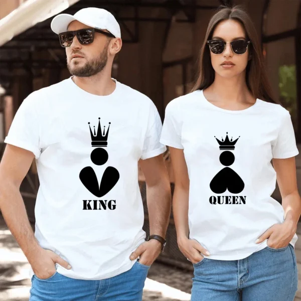 Luminous King Queen T Shirts Couple Tshirt Wife Husband Summer Tops Women Y2k Streetwear Men Oversized T Shirt Couples Glowing - Image 2