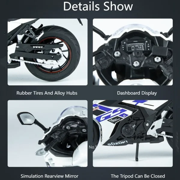 1/12 Suzuki GSX250R Motorcycle Toys Model Diecast Alloy Car Sound Light Metal Body Rubber Tires High Simulation Toy for Kid Gift - Image 5