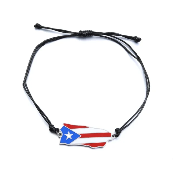 Black cord bracelet with Puerto Rican flag charm.