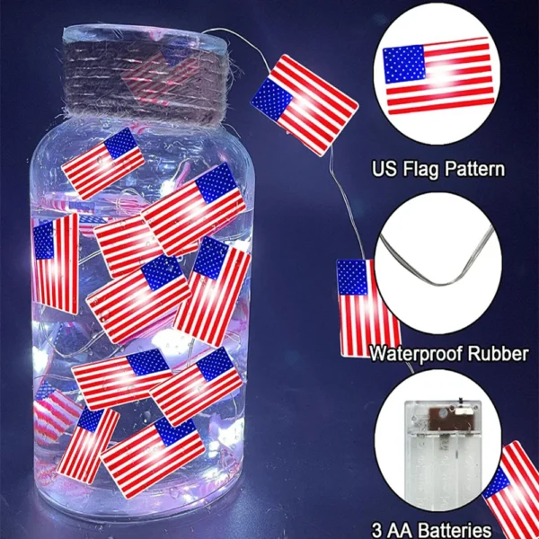 American Flag Light String Independence Day Celebration Decoration String Lights Operated LED Lamp for Indoor Outdoor Home Garde - Image 5