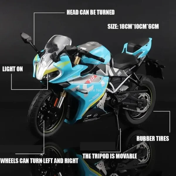 1/12 Spring Breeze 250SR Motorcycle Model Toy Car Alloy Diecast with Sound Light Motorbike Models Toys for Boys Collection Gifts - Image 4