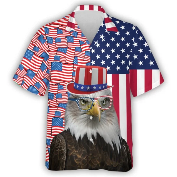 2024 American Independence Day 3D Print Shirts For Men Clothes Happy July Fourth Women Blouses USA Eagle Patriotic Lapel Blouse - Image 4