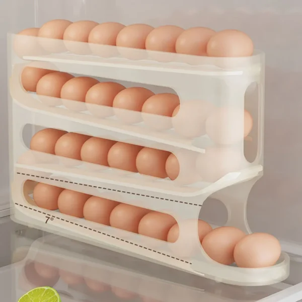 White plastic egg holder with eggs.