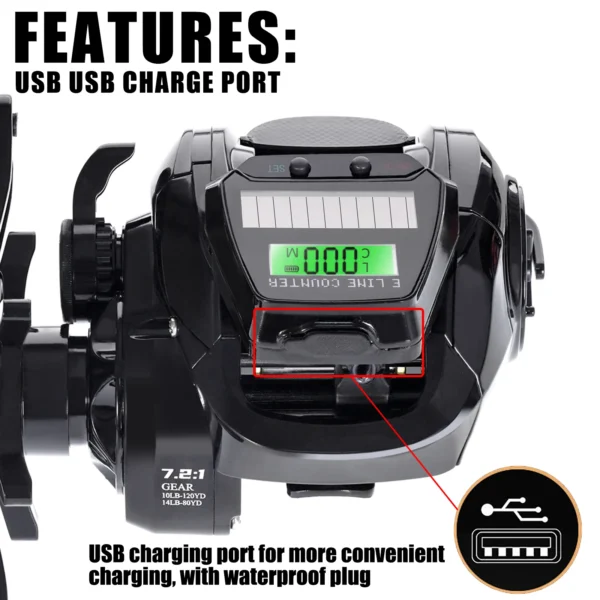 New Electronic Baitcasting Fishing Reel Led Screen USB And Solar Charging 7.2:1 Sea Saltwater Waterproof Cast Drum Wheel Casting - Image 4