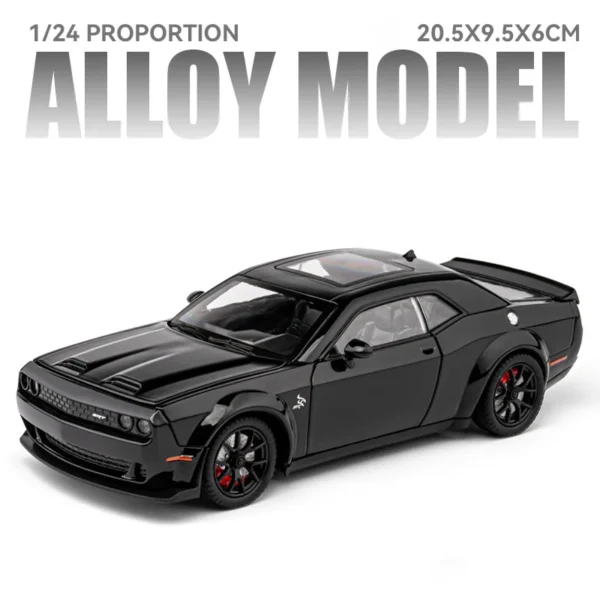 Black 1/24 scale Dodge Challenger model car.