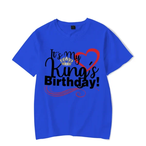 The Birthday King Print Couples T Shirt It's My King's Birthday Graphics Couples Fashion Women Shirt Wife Husband Lovers T-shirt - Image 4