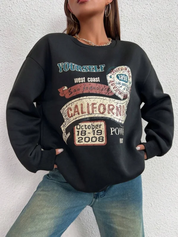 California Yourself Letter Printed Women Sweatshirt Harajuku Casual Hoody Fashion Loose Hoodie Warm Vintage Fleece Female Tops